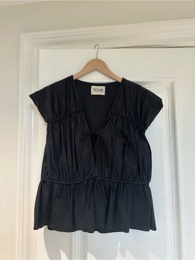 TOVE Black Short-Sleeve Tie-Front Peplum Top